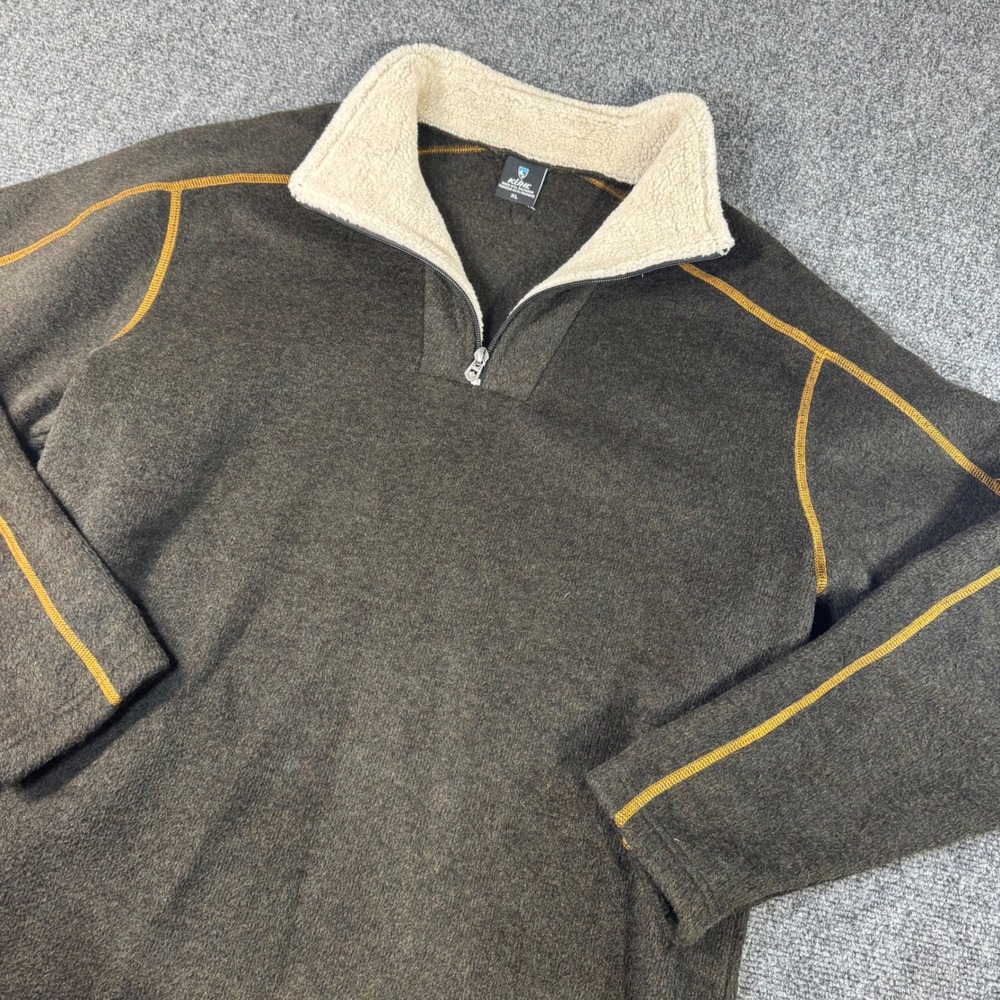 Kuhl Interceptr 1/4 Zip Fleece Pullover Mens XL Charcoal Olive Gold Stitching
